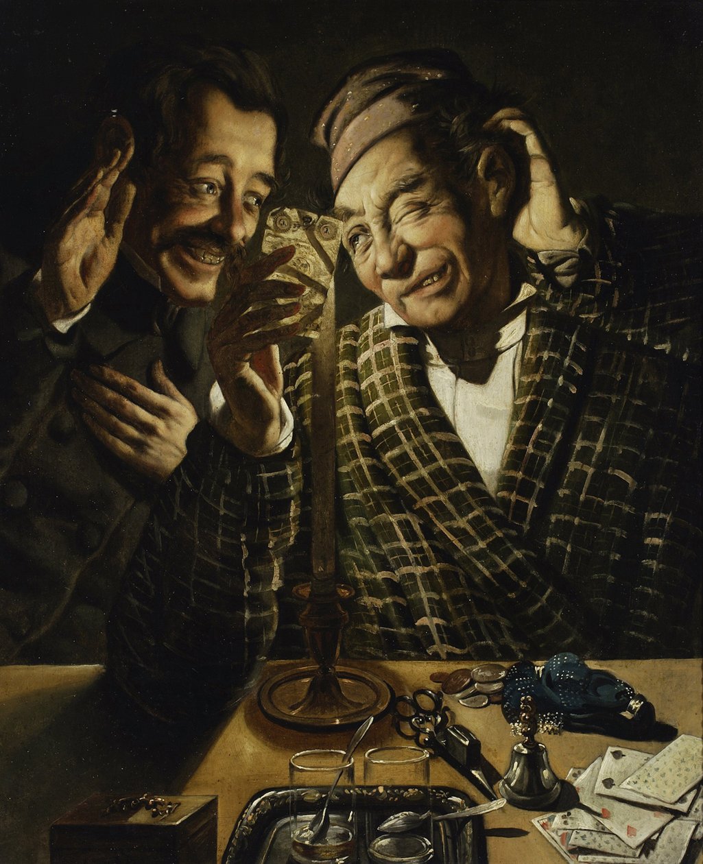 Spelare med levande ljus - Spelare vid levande ljus av Peczarski, Feliks (1804-1862). Olja på duk, storlek: 75,5x62 av Feliks Peczarski