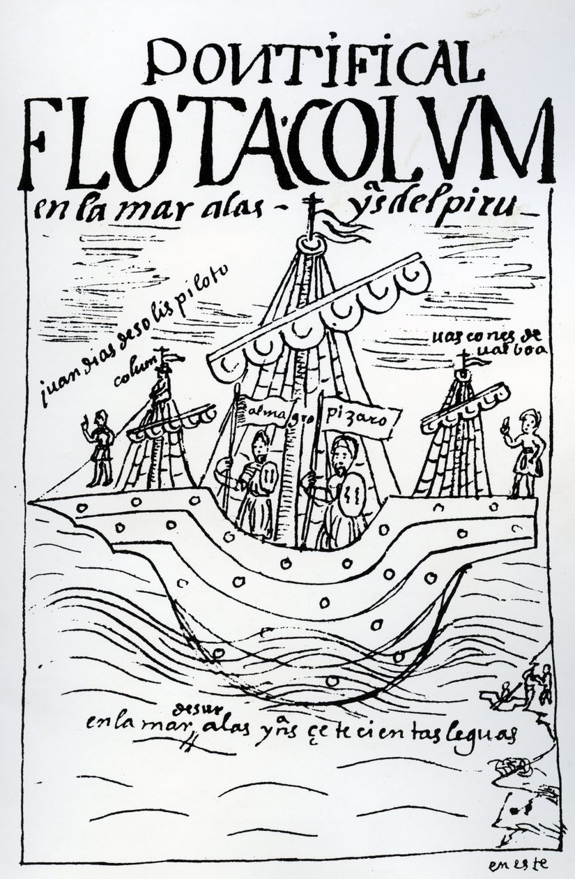 Christopher Columbus fartyg som seglar till Peru av Felipe Huaman Poma de Ayala