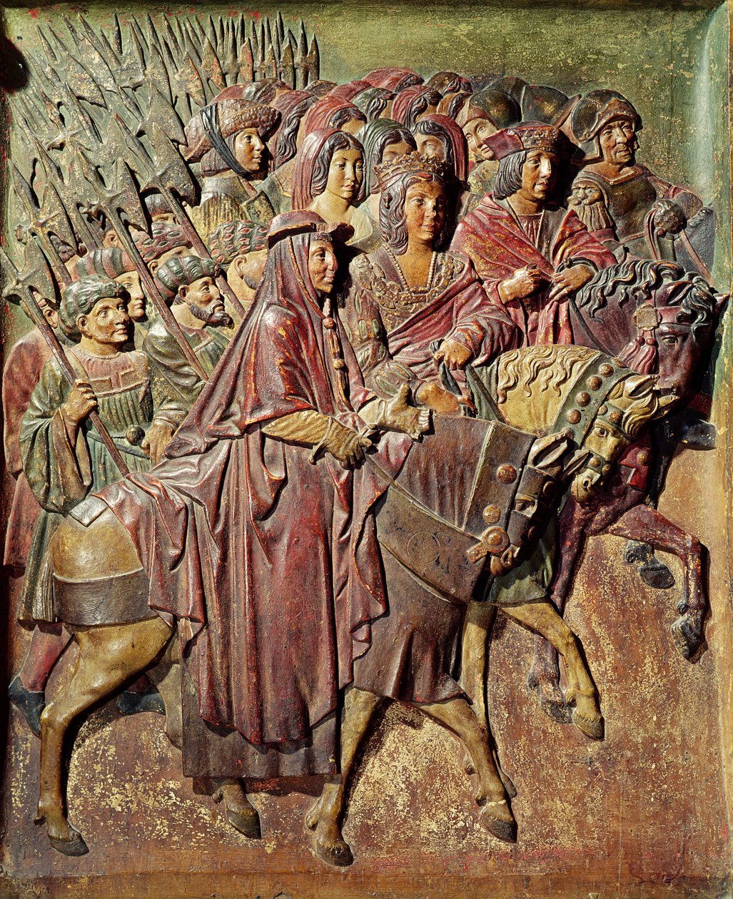 Relief som visar ingången av kung Ferdinand II (1452-1516) av Aragon och drottning Isabella I (1451-1504) av Kastilien i Granada (trä) av Felipe Bigarny or Vigarny