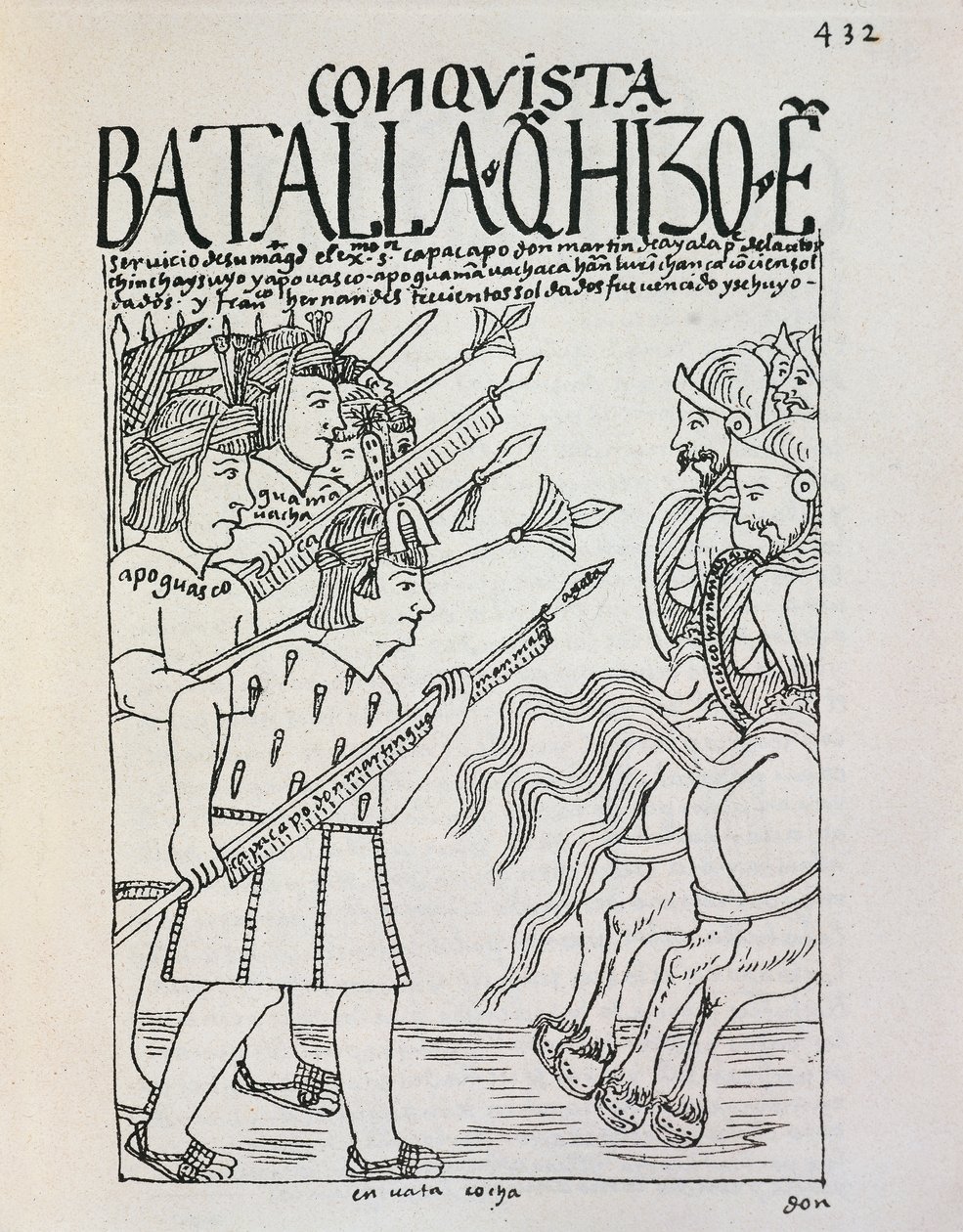 Slaget vid Cuzco: Inca Manco Capacs belägring av staden ockuperad av Conquistadorerna, ca 1536 (gravyr) av Felipe Huaman Poma de Ayala