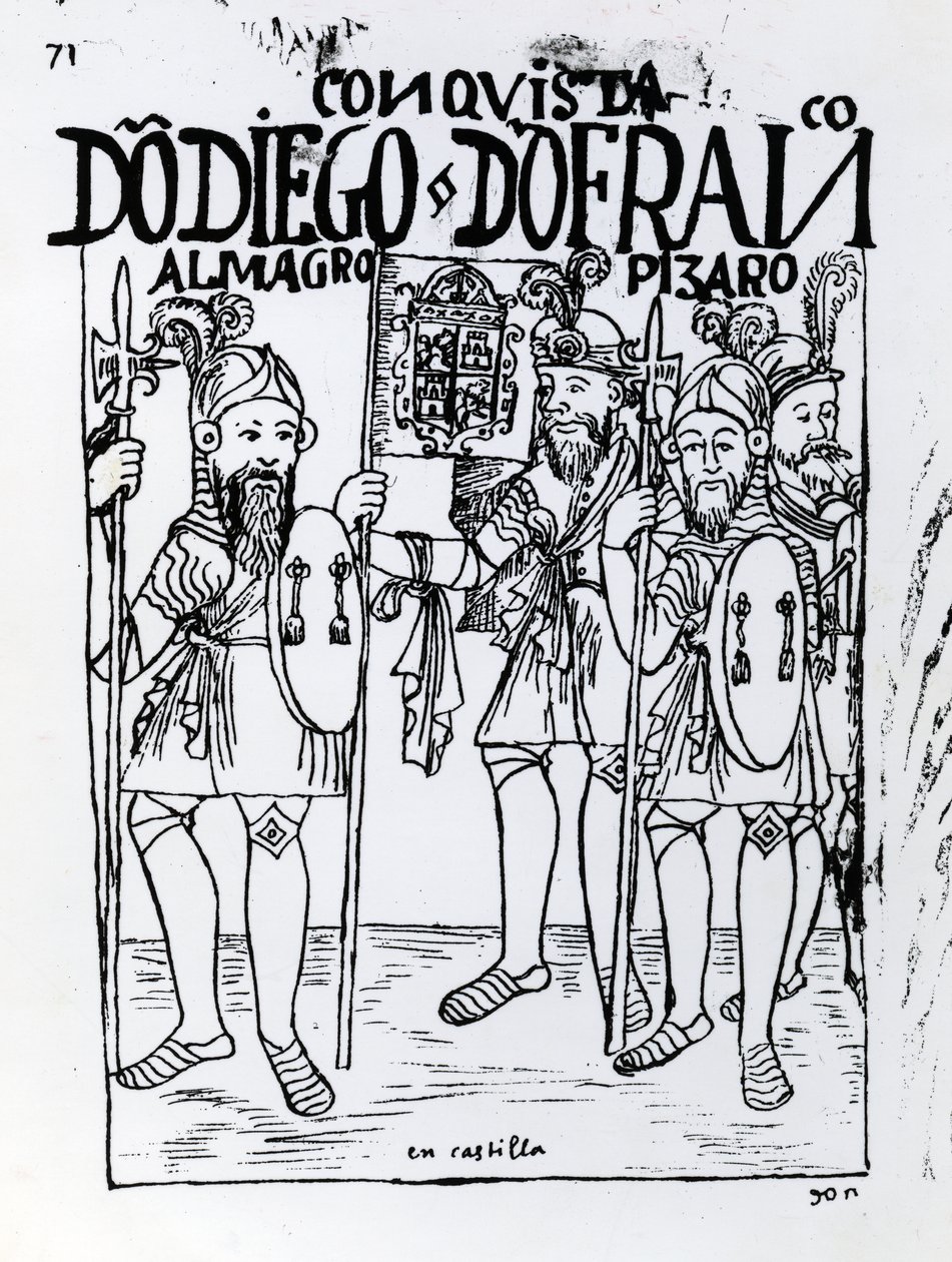 Conquistadorerna Diego de Almagro och Francisco Pizarro försonades i Castille av Felipe Huaman Poma de Ayala