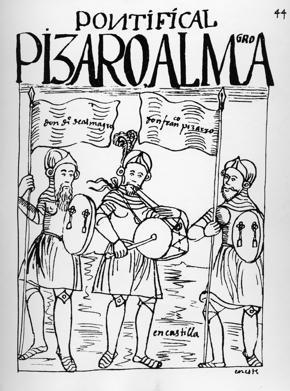 Diego de Almagro och Francisco Pizarro i Kastilien av Felipe Huaman Poma de Ayala