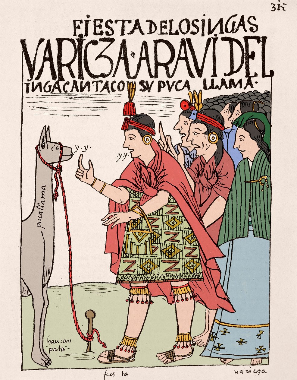 Inca Empire: The Sacrifice of a Lama on the Occasion of an Inca Rite - Bläckteckning från manuskriptet "" New Crown and Good Government"" av Don Felipe Puma de Ayala som illustrerar inkans liv, cirka 1587 Lima, National Museum of Antropologi, Arch av Felipe Huaman Poma de Ayala