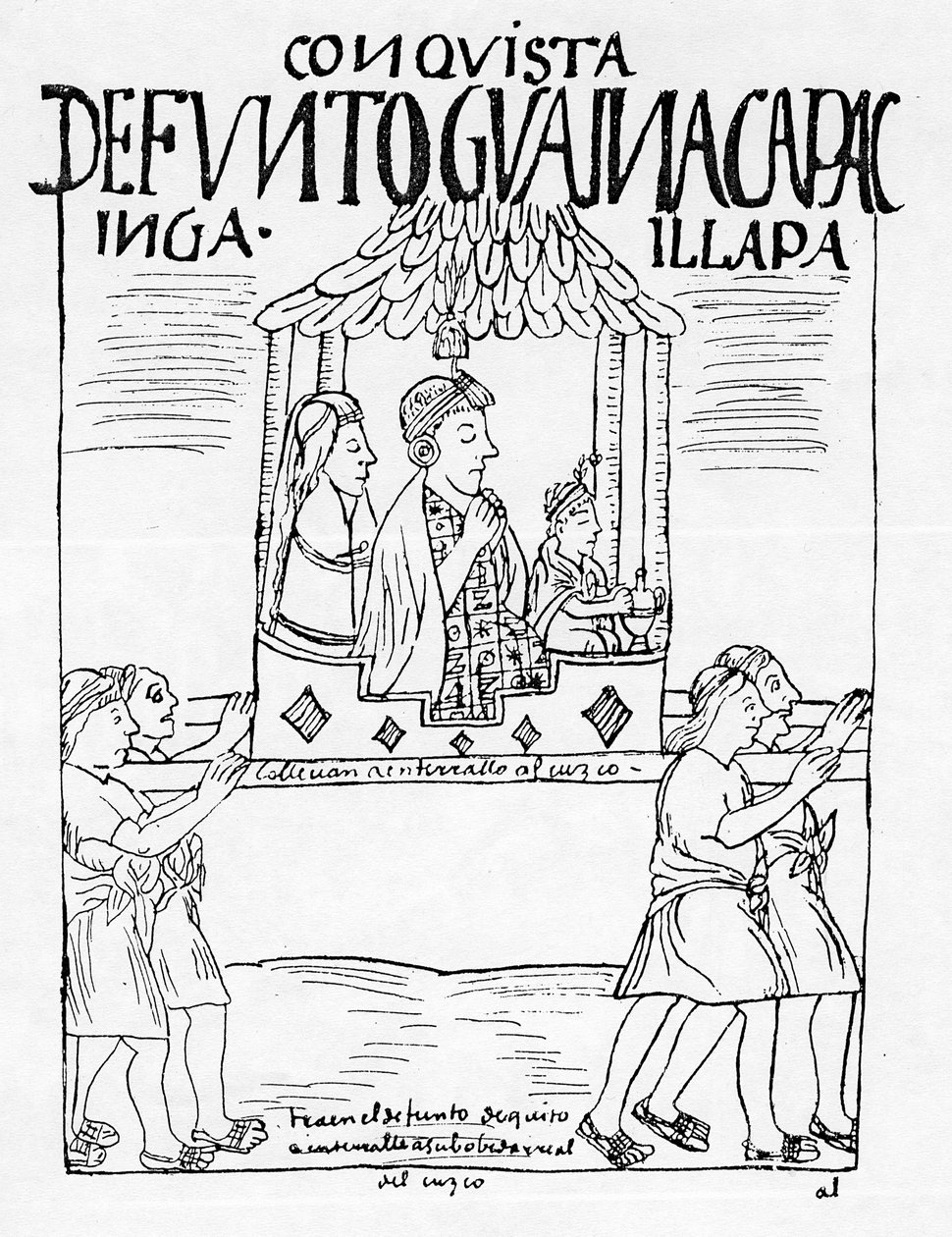 Huayana Capacs kropp bärs från Quito till Cuzco för begravning av Felipe Huaman Poma de Ayala