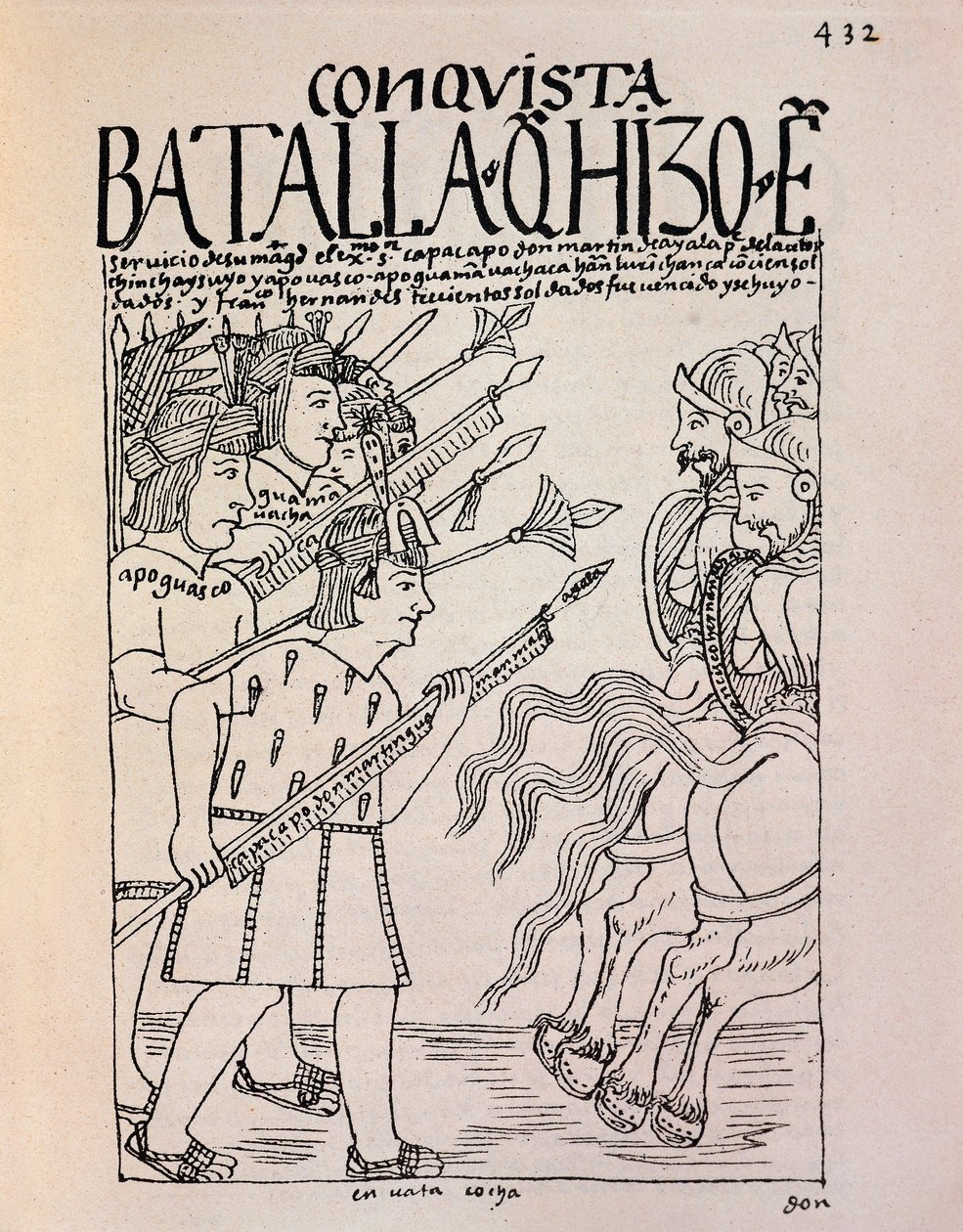 Erövringen av Cuzco av de spanska conquistadorerna 1533 (bläckteckning av Felipe Huaman Poma de Ayala