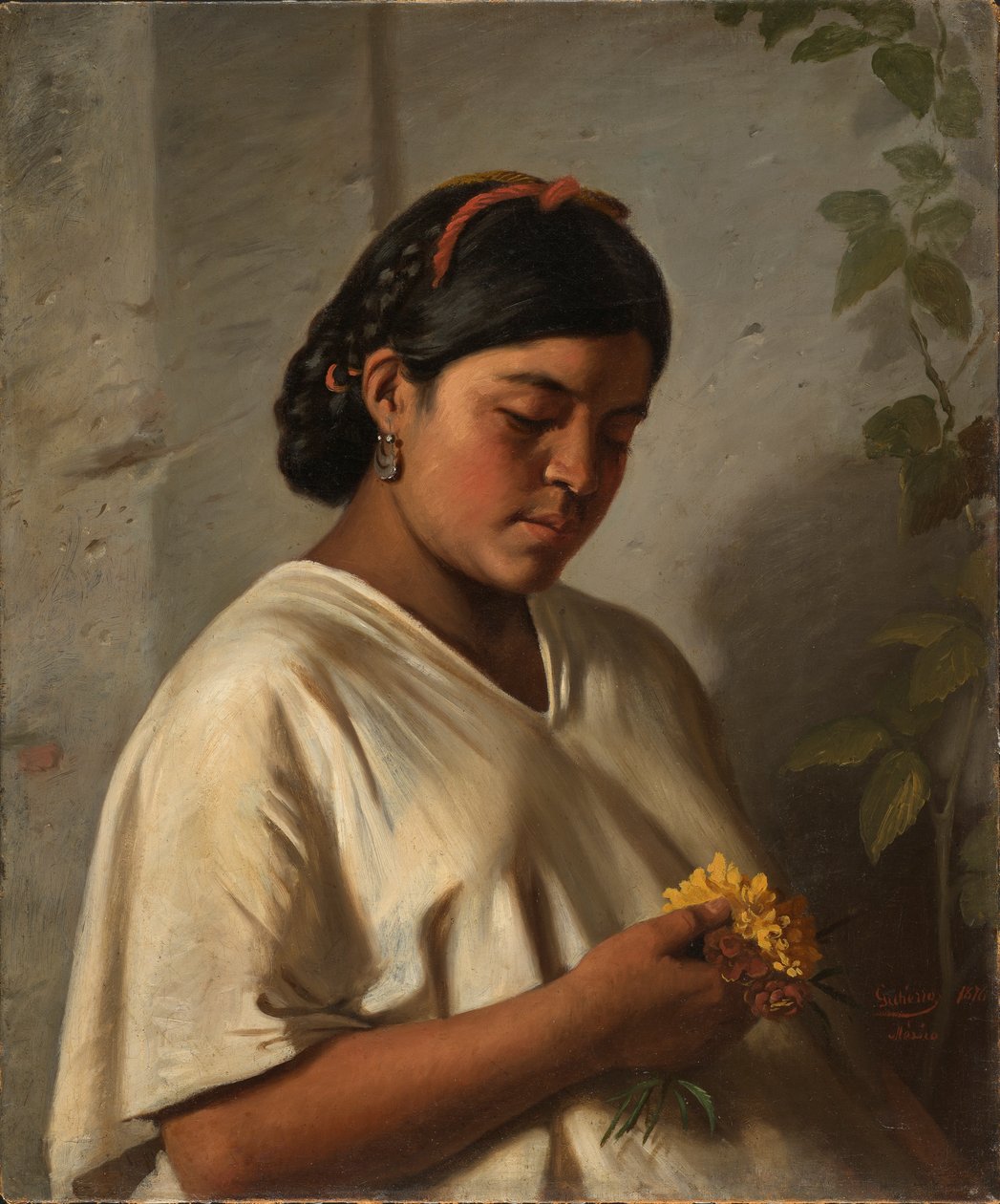 Indisk kvinna med ringblomma, 1876 av Felipe Santiago Gutierrez