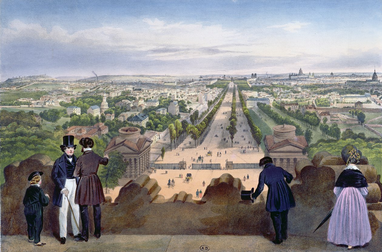 Allmän utsikt över Champs-Elysees, tagen från toppen av Triumfbågen, illustration från 