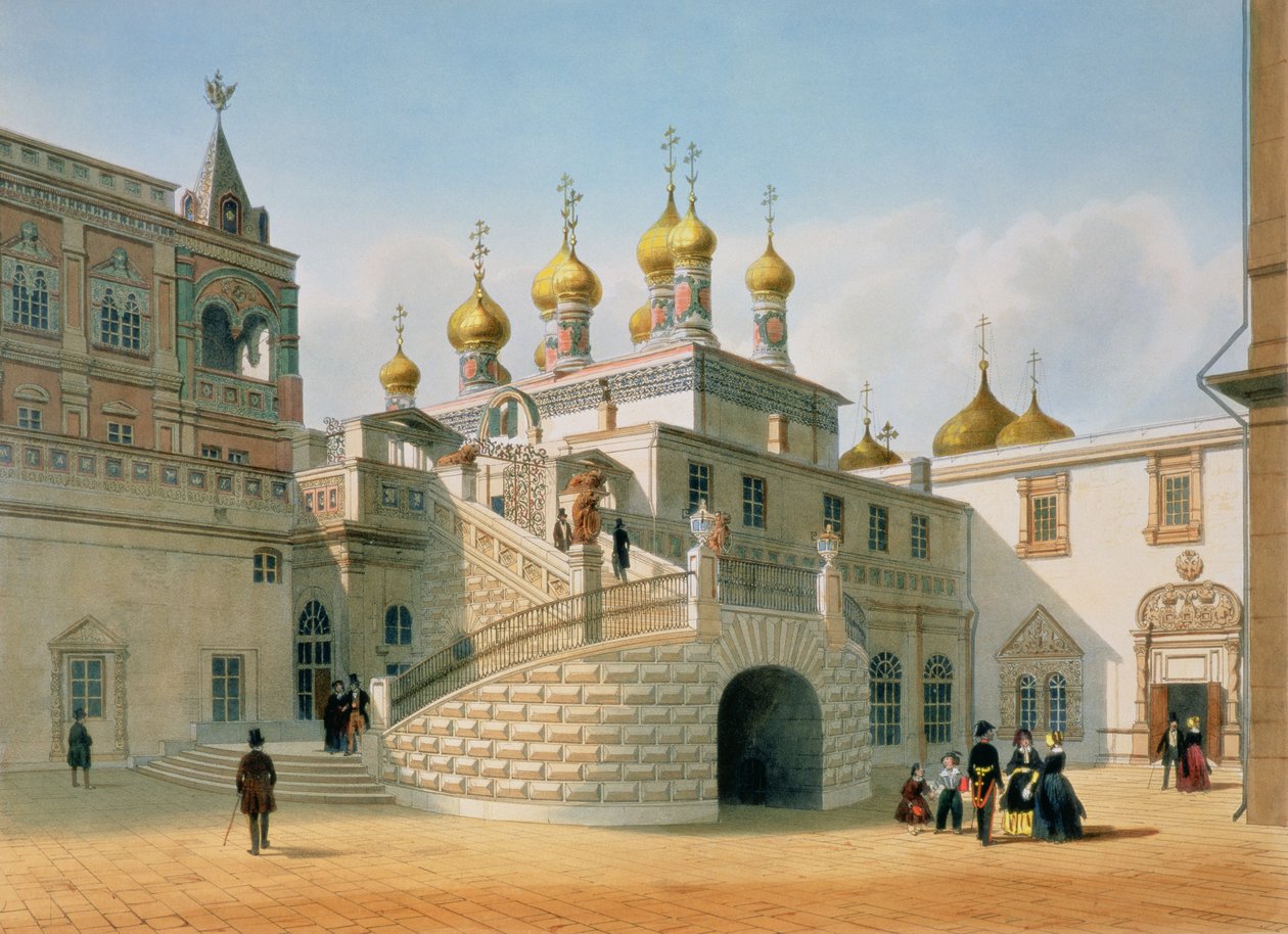 Utsikt över Boyarpalatset i Moskva Kreml, tryckt av Lemercier, Paris, 1840-talet av Felix Benoist