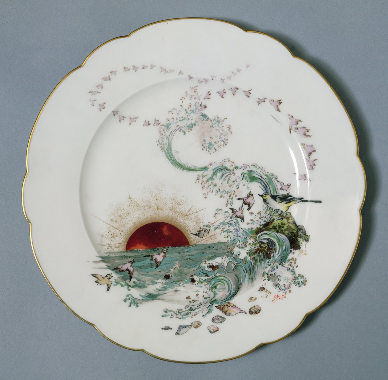 Limoges tallrik med havsbildsdesign (porslin) av Felix Bracquemond