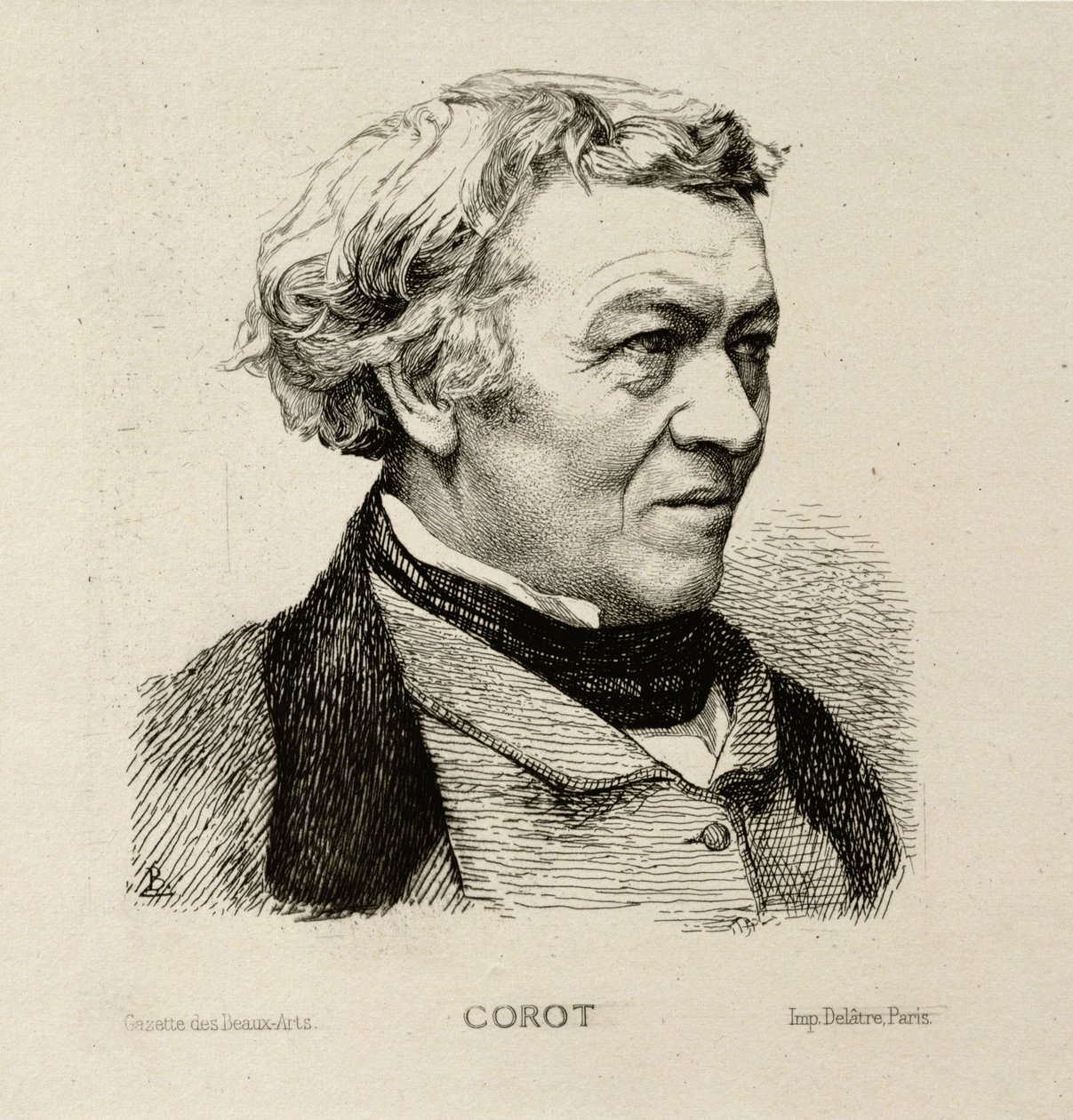 Porträtt av Camille Corot (1796-1875) 1861 av Felix Bracquemond