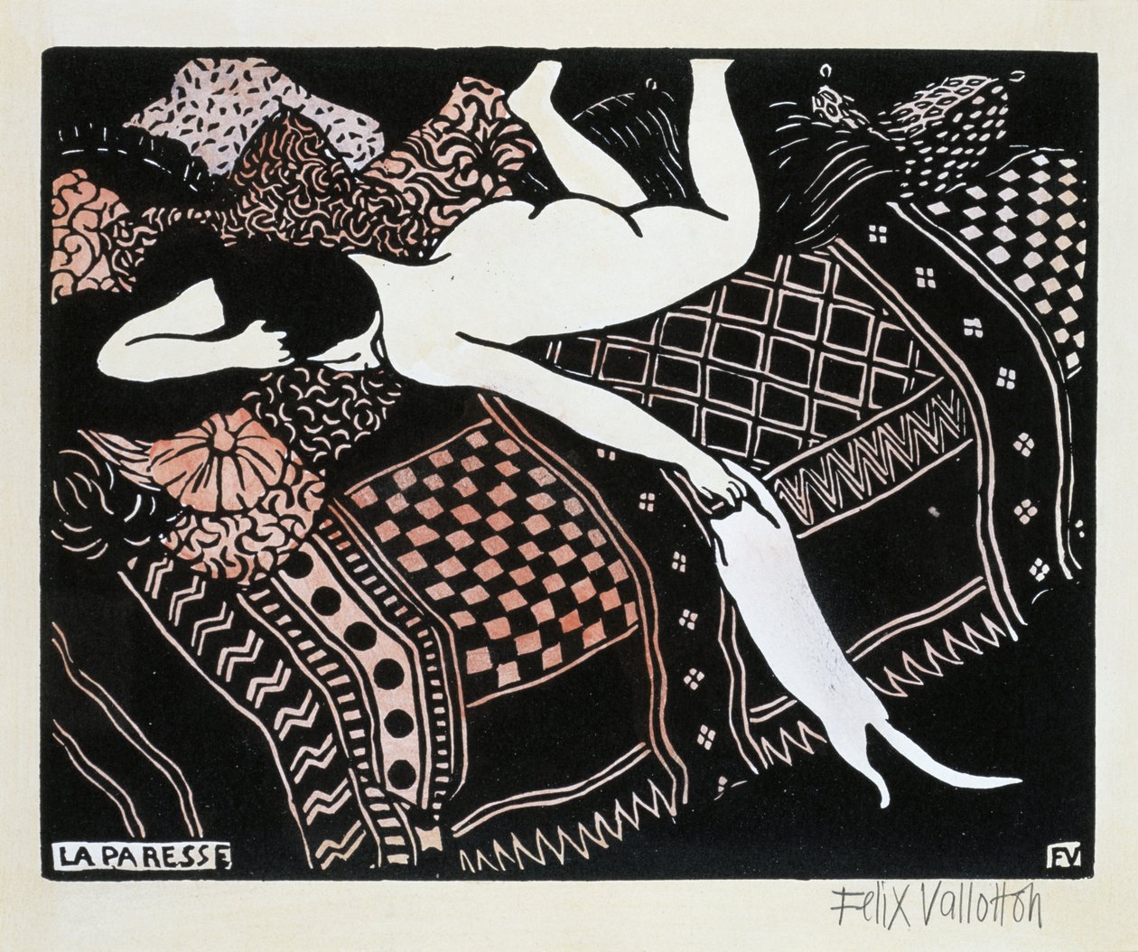 La Paresse, 1896 (träblock på papper) av Felix Edouard Vallotton