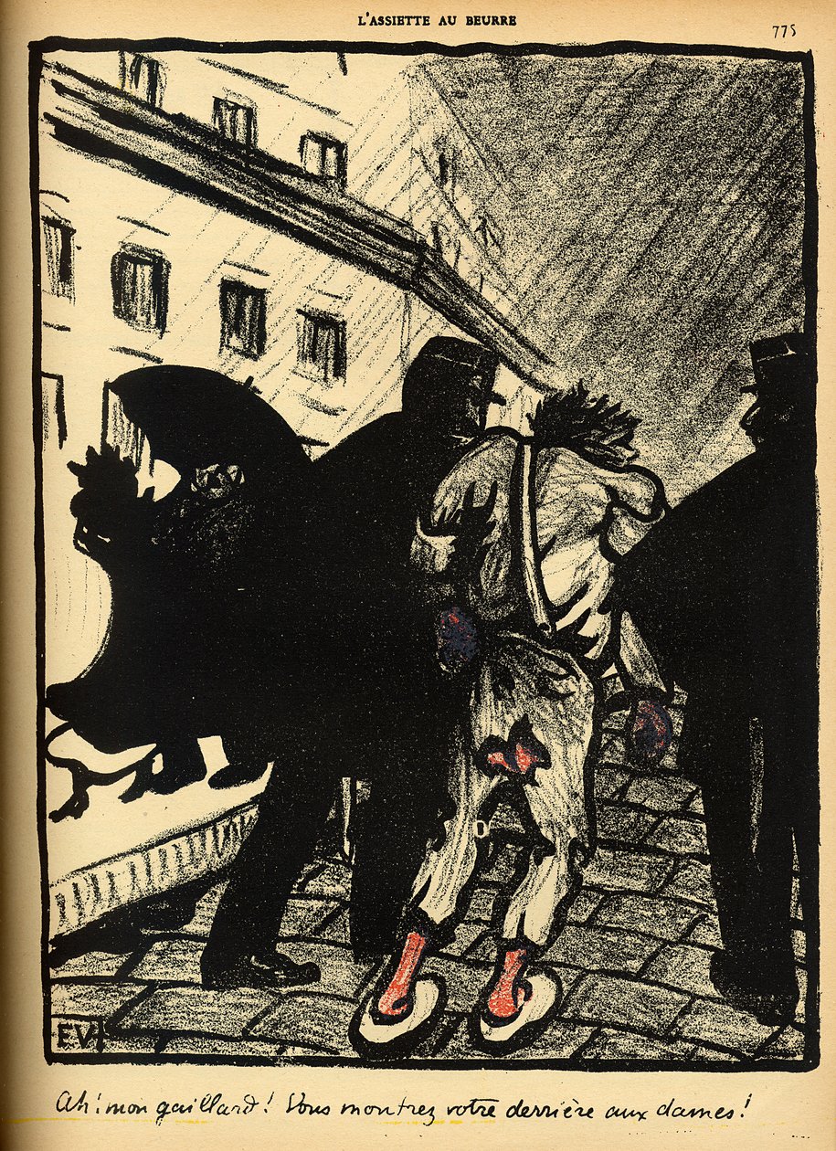 Två poliser tar bort en luffare klädd i trasor, från "Crimes and Punishments", specialutgåva av "L