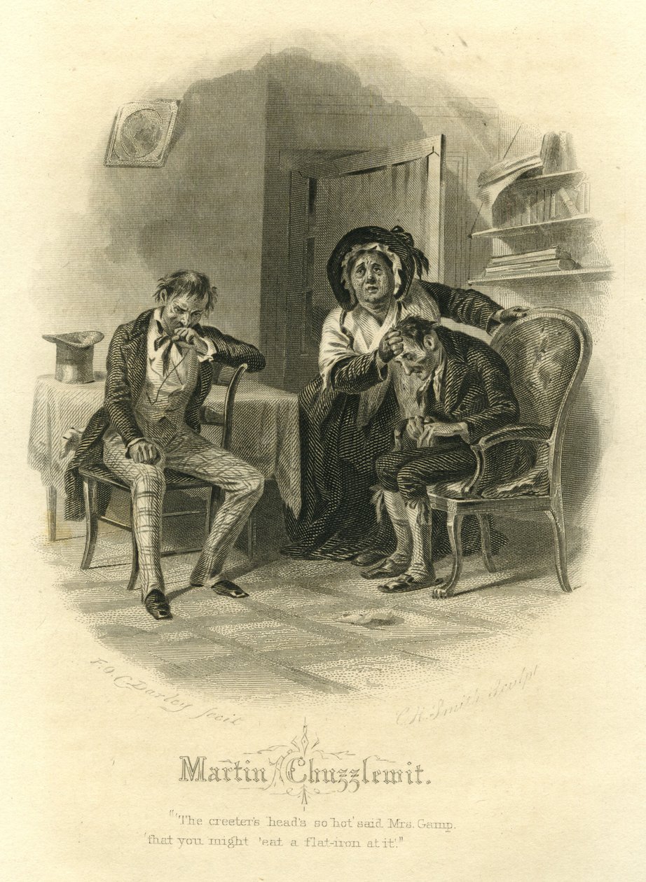 Martin Chuzzlewit: Mrs Gamp, graverad av C.H. Smith, 1866 av Felix Octavius Carr Darley