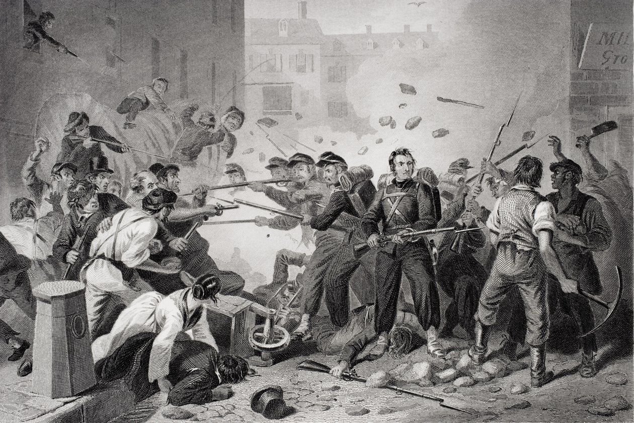 Massachusetts milis passerade genom Baltimore, Pennsylvania, 1861 av Felix Octavius Carr Darley