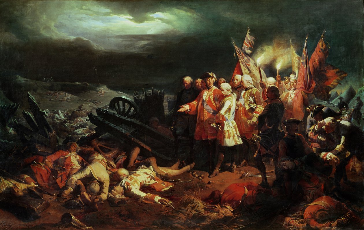 Ludvig XV (1710-74) besökte slagfältet vid Fontenoy i maj 1745 av Felix Philippoteaux