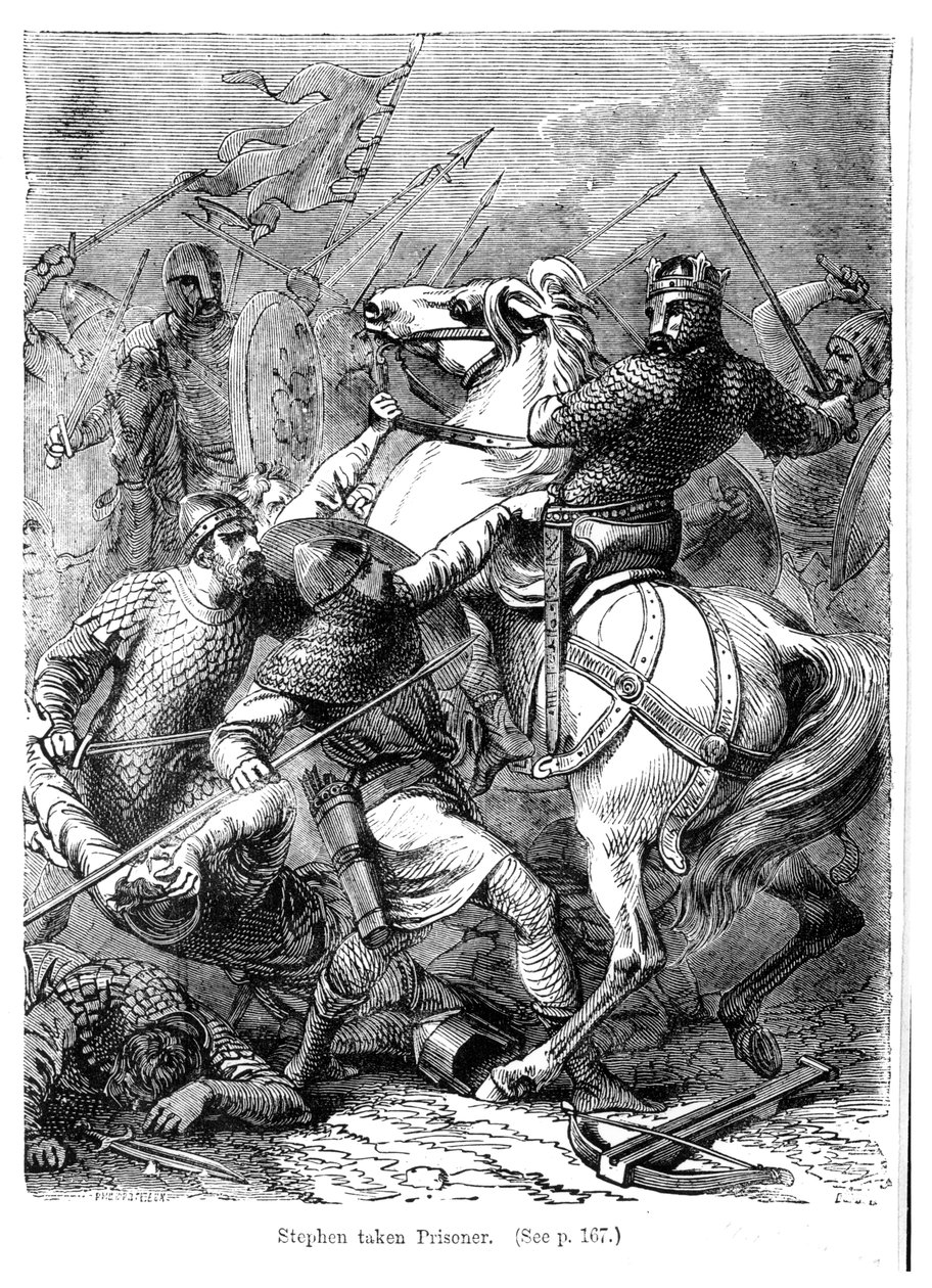 Stephen (ca 1097-1154) tagen till fånga av Forces of Matilda (1102-1167) 1141 av Felix Philippoteaux