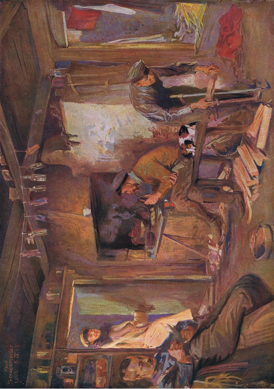 Inhemskt bosatt i fiendens territorium, illustration från Hindenburg publicerad av Daterlandischer Derlag C U Weller Berlin, 1922 av Felix Schwormstadt
