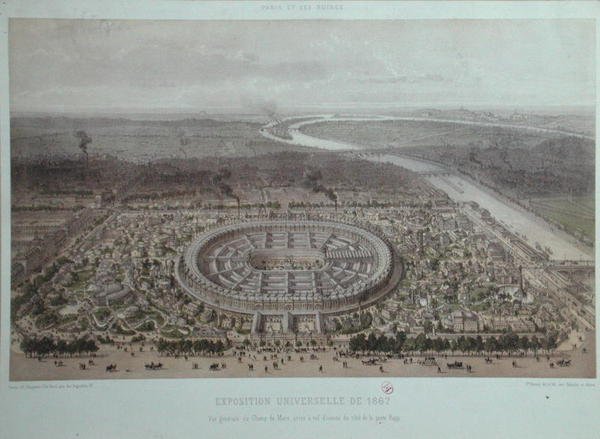General View of the Universal Exhibition i Paris 1867, tagen från Rapp Gate (färg litho) av Felix Benoist