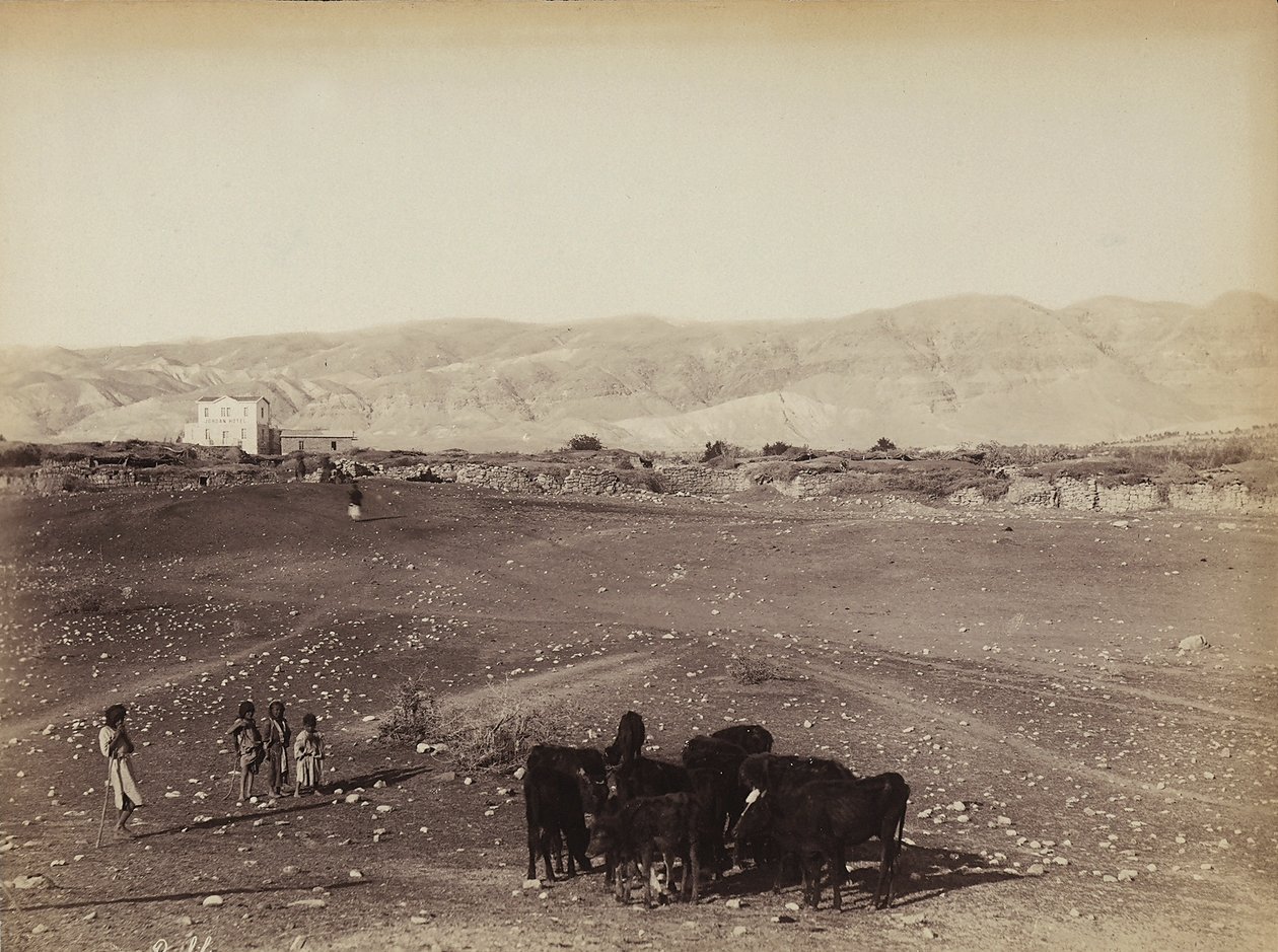 Ett stenigt område med barn och betande djur, i Egypten av Félix Bonfils