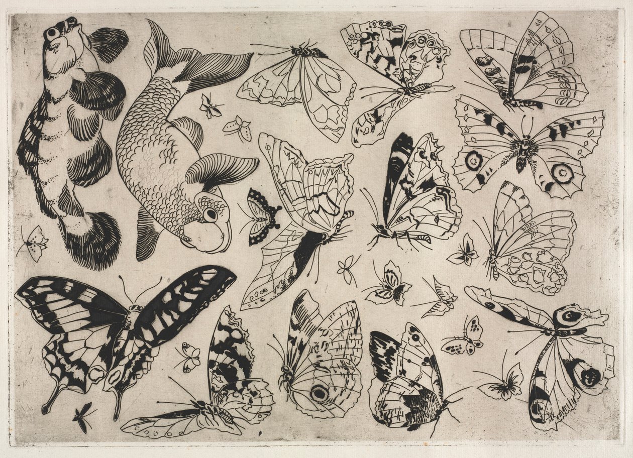 Middag Service Rousseau service: Fjärilar och fisk nr. 16, 1866. av Felix Bracquemond