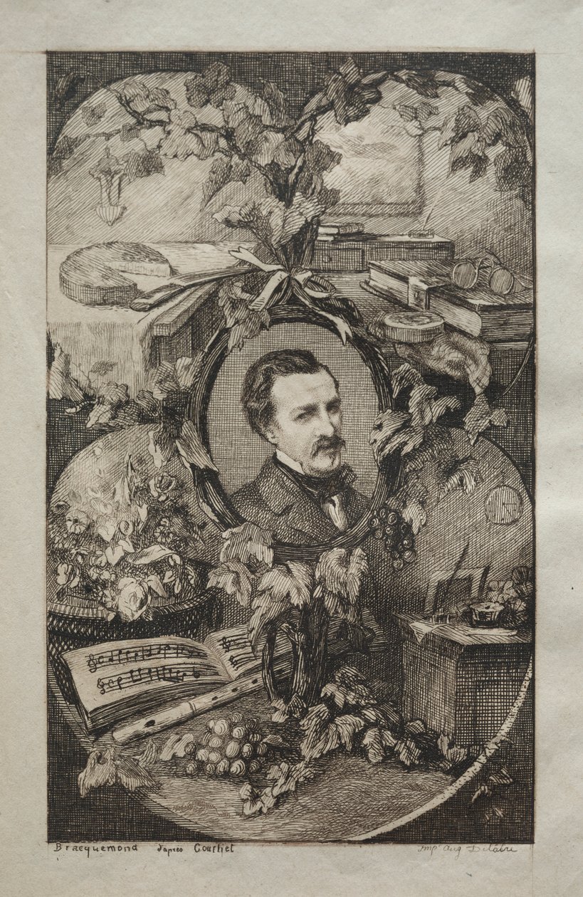 Frontispice för nya verk av Champfleury, The Friends of Nature: Portrait of Champfleury, 1859. av Felix Bracquemond