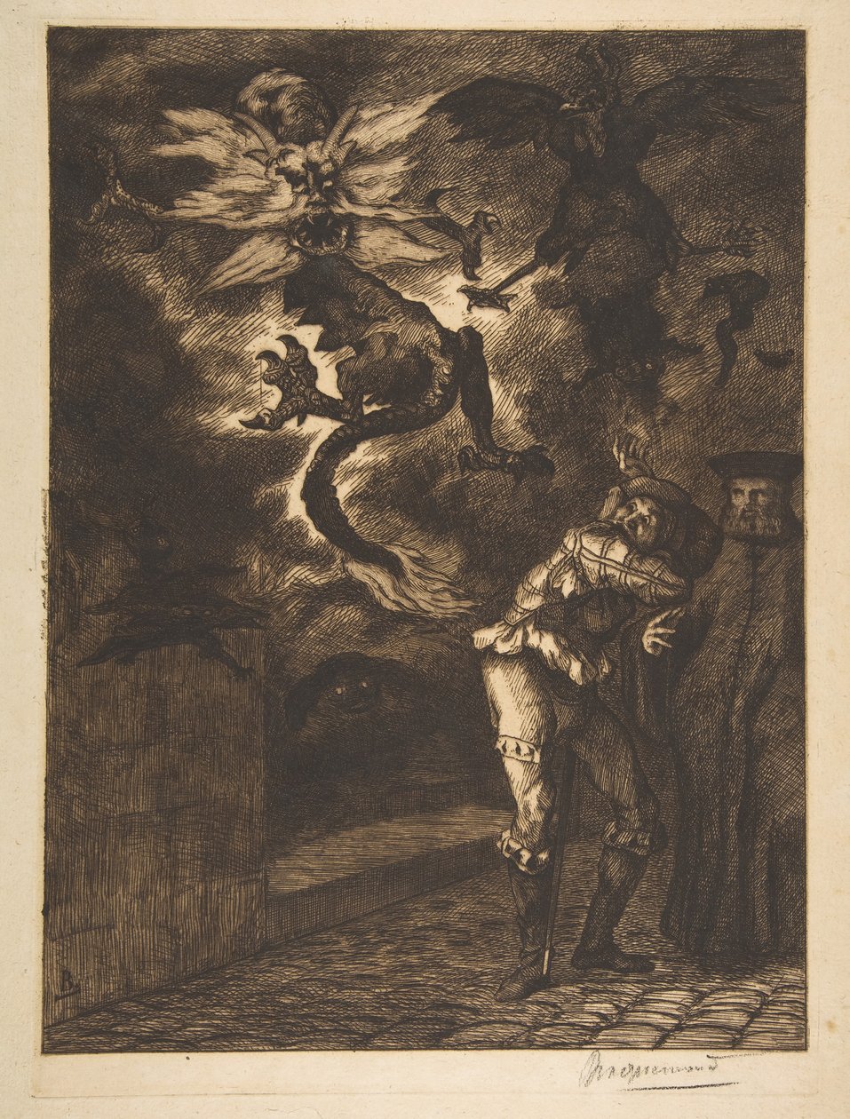 Ut ur mitt solsken, skurkar! Panurge lämnar Raminagrobis, 1854-1855. av Felix Bracquemond