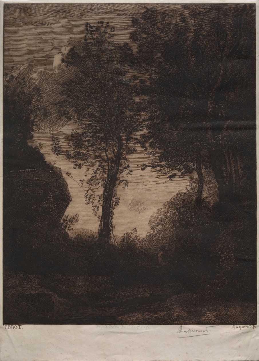Landskap: Solnedgång, efter Corot, ca. 1858. av Felix Bracquemond
