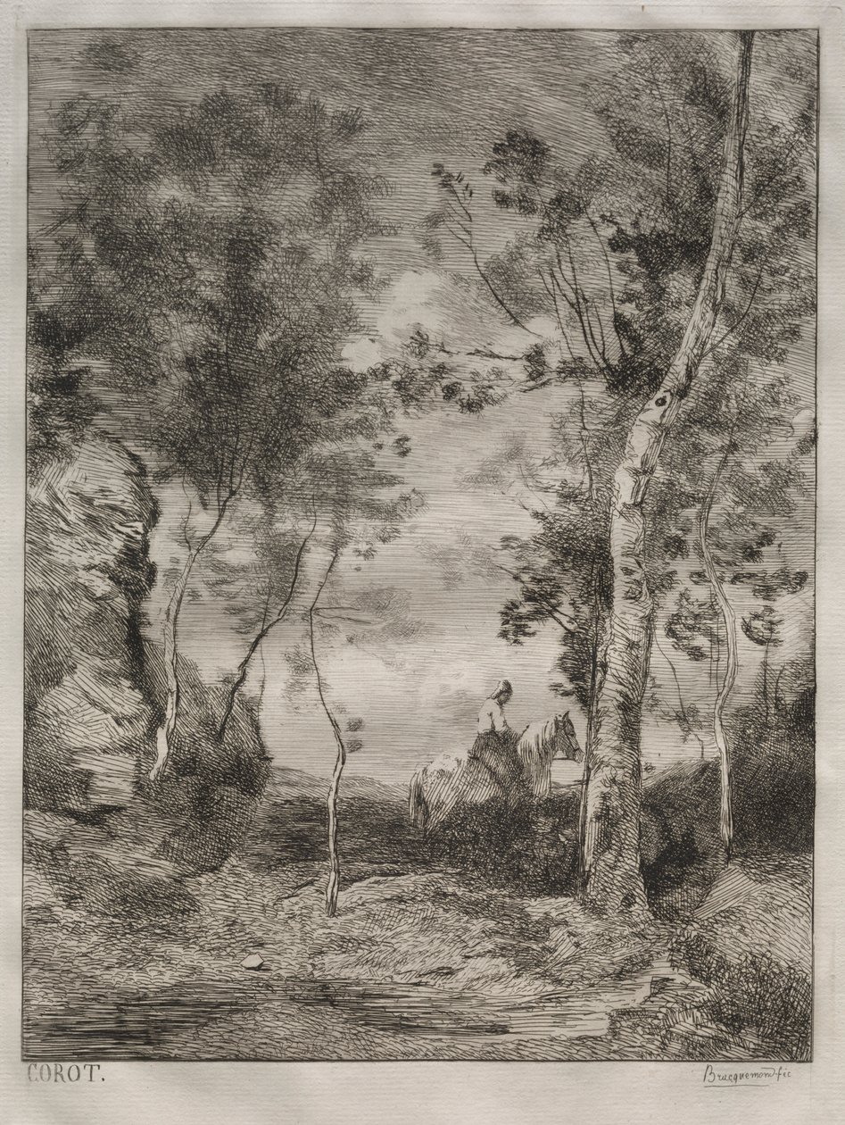 Landskap, eller Den vita hästen, efter Corot av Felix Bracquemond