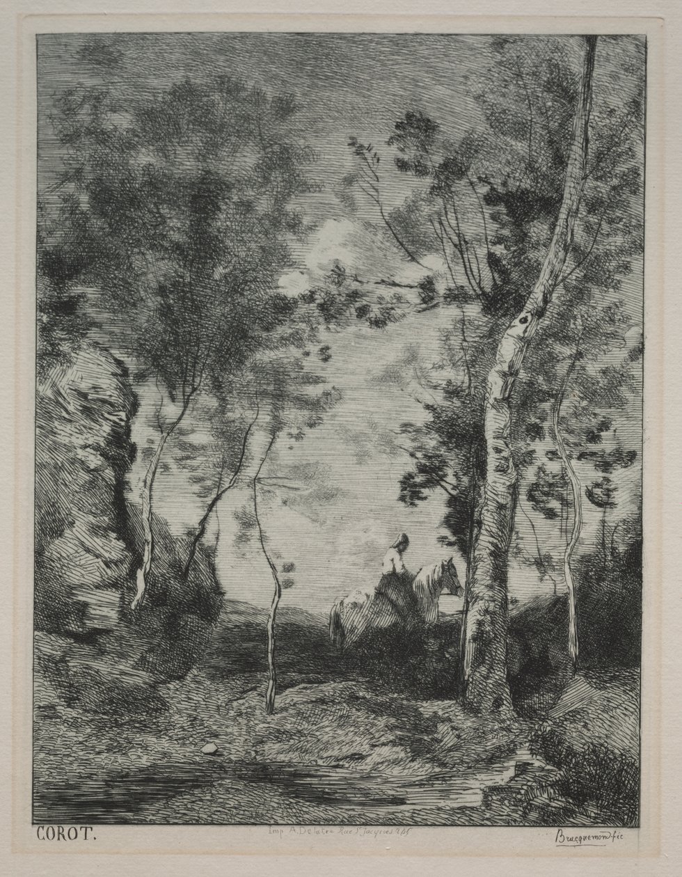 Landskap, eller Den vita hästen, efter Corot av Felix Bracquemond