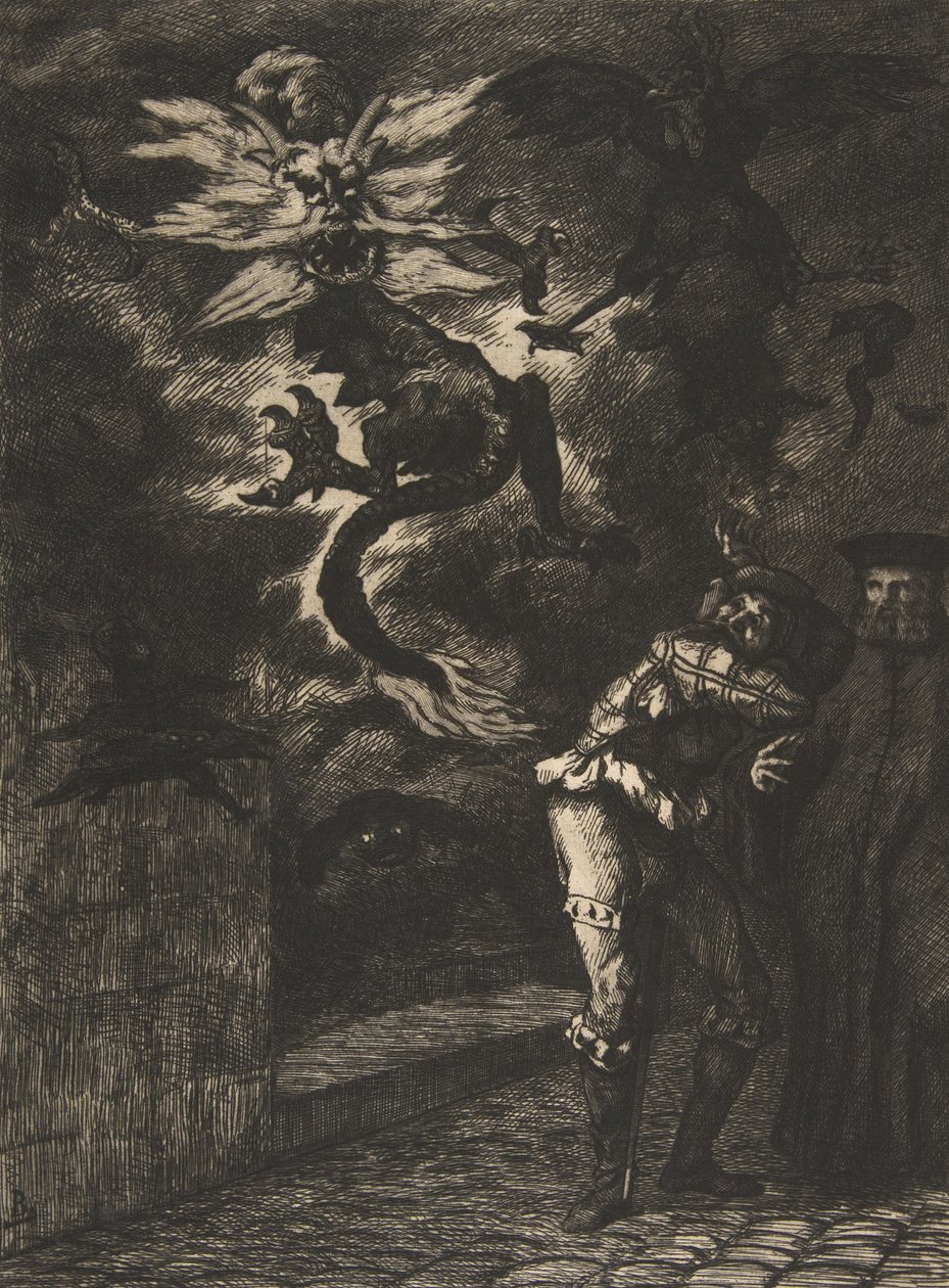 Panurge lämnar Raminagrobis, 1854-55. av Felix Bracquemond