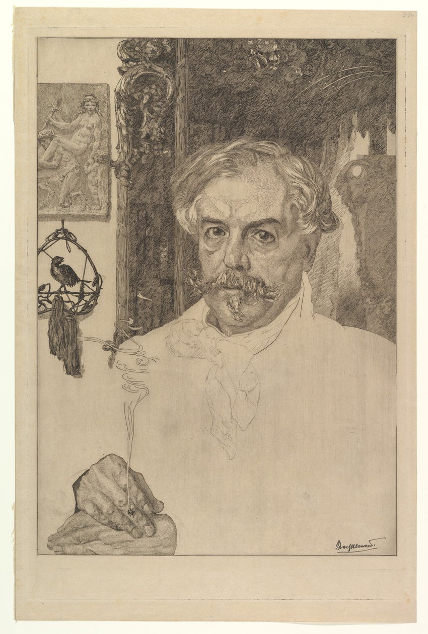 Porträtt av Edmond de Goncourt, 1881. av Felix Bracquemond