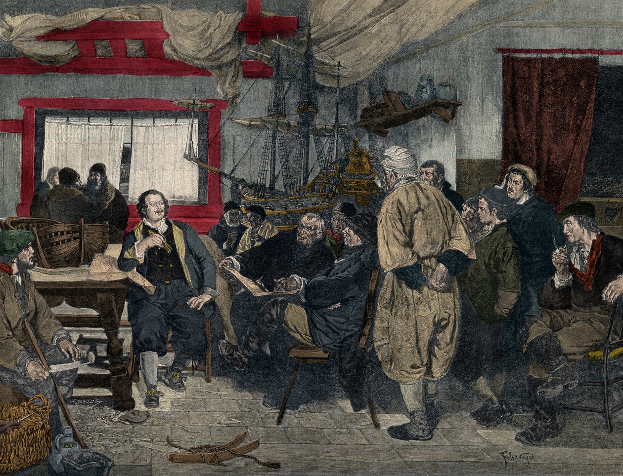 Peter I den store (1672-1725) (Peter I den store) 1697 gick in i Holland för skeppsbyggnad. Från Felix Cogens målning. av Felix Cogen