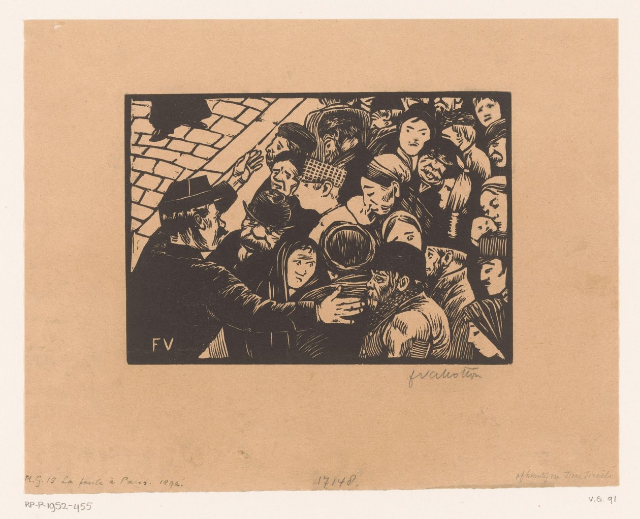Polisen stoppar en folkmassa La foule i Paris av Felix Edouard Vallotton
