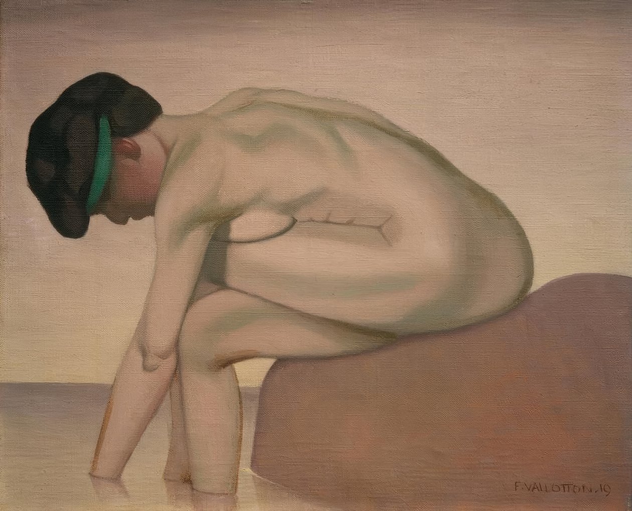 Badande som sitter i profil på en klippa av Felix Edouard Vallotton
