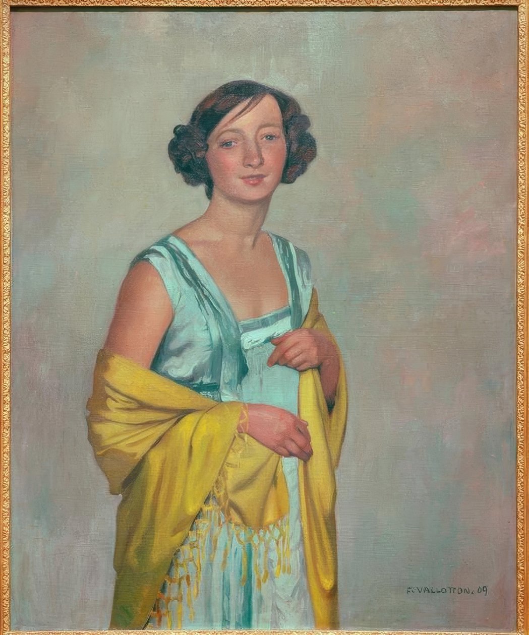 Porträtt av en kvinna med en gul halsduk av Felix Edouard Vallotton