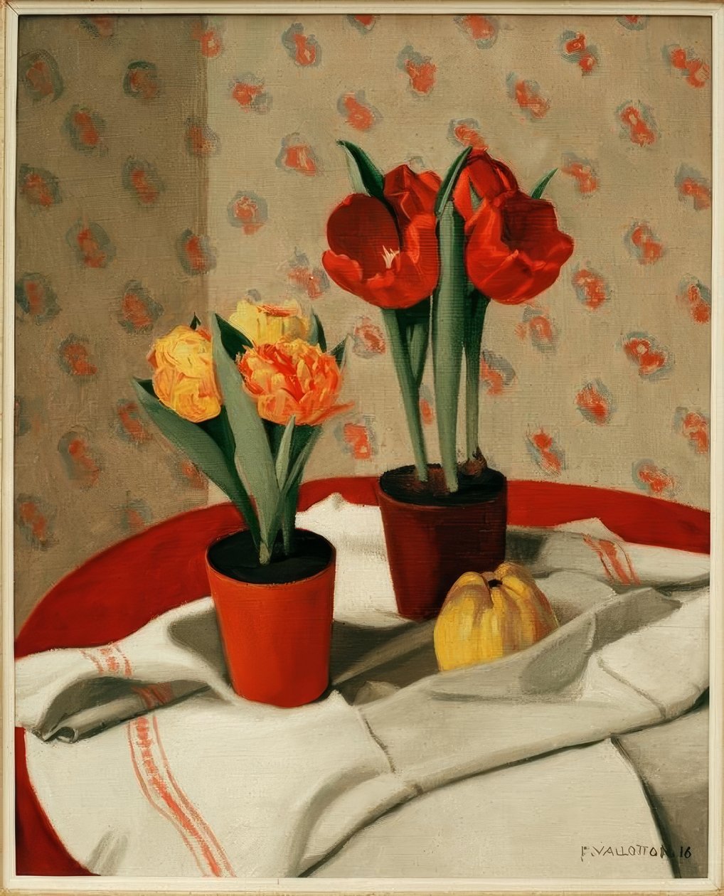 Två krukor med röda och gula tulpaner av Felix Edouard Vallotton