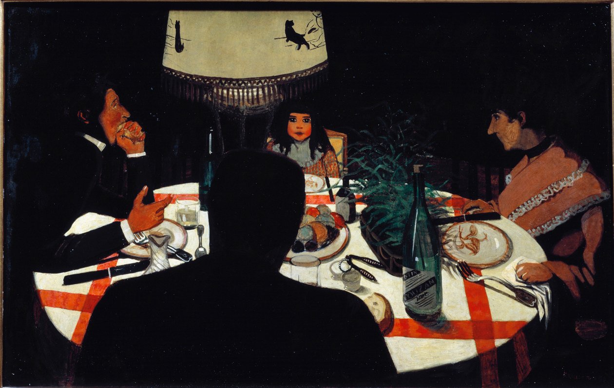 Middag, lampeffekt. (1899. Olja på trä) av Felix Edouard Vallotton