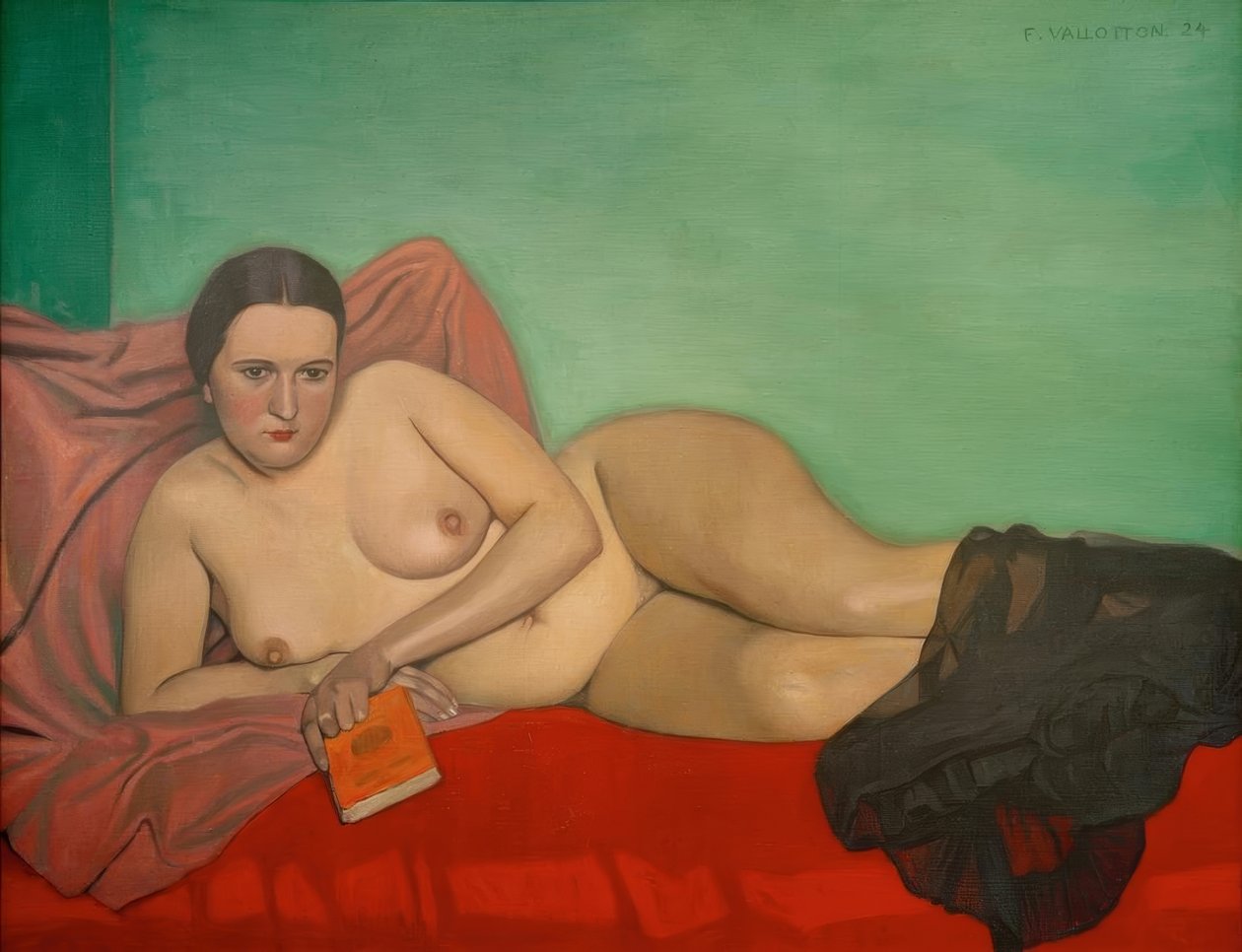 Naken kvinna som håller en bok av Felix Edouard Vallotton