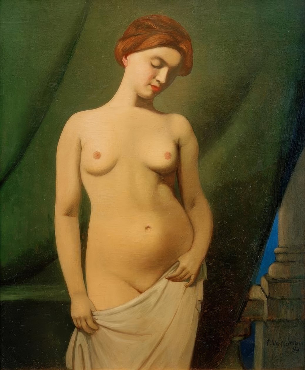 Nakna kvinnor, grön gardin av Felix Edouard Vallotton