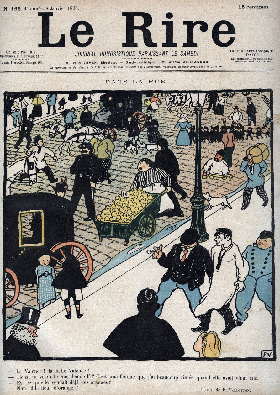 På gatan - Omslag till tidningen "" Le Rire"", av 6 januari 1898 teckning av Felix Vallotton av Felix Edouard Vallotton
