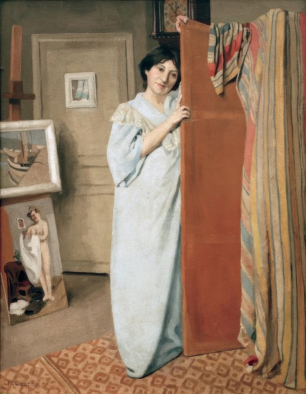 Verkstadsinredning med konstnärens fru av Felix Edouard Vallotton