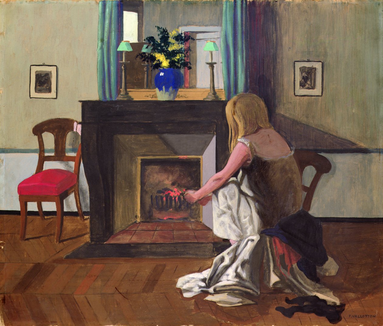 Interiör med kvinna i skjorta av Felix Edouard Vallotton