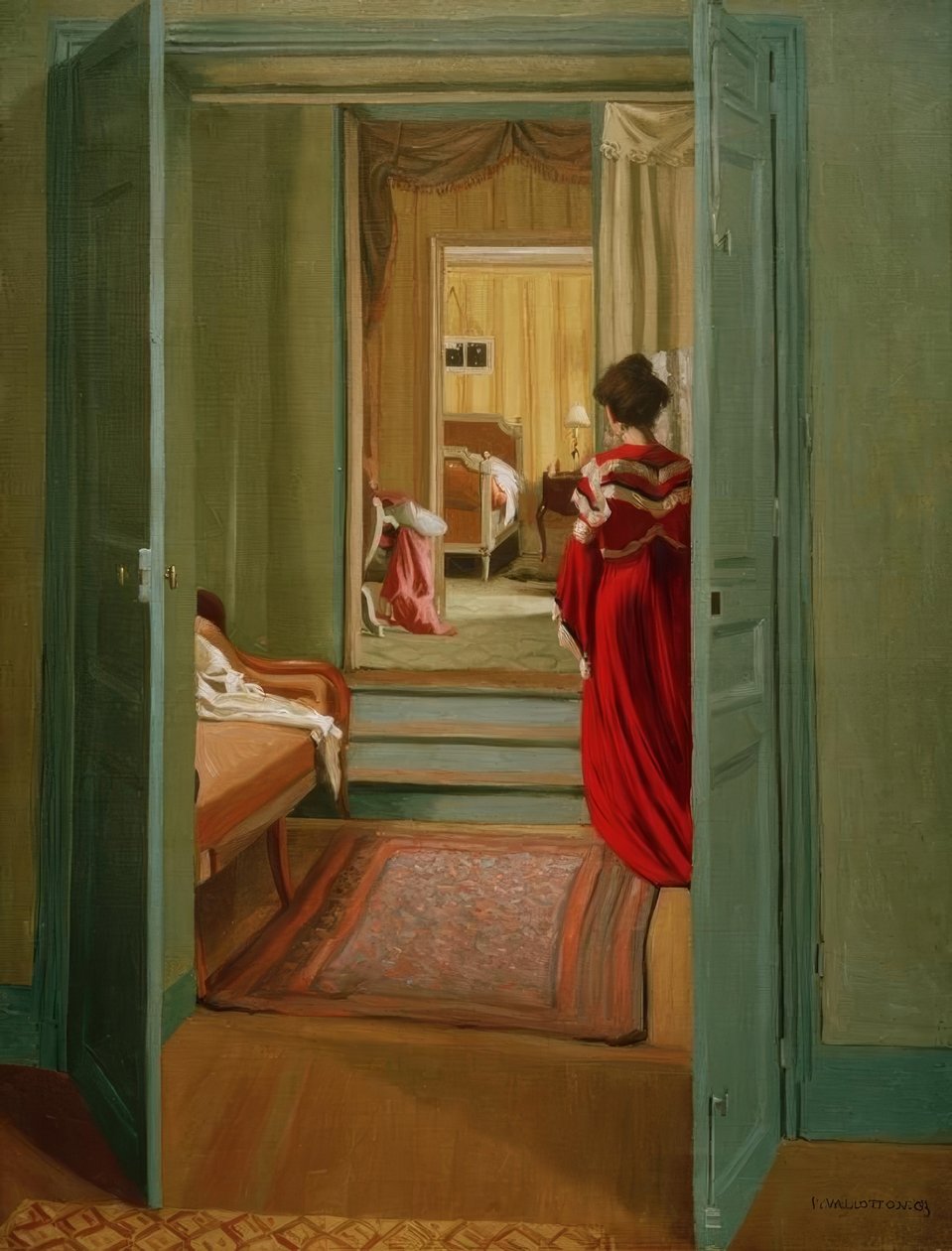 Interiör med kvinna i drouge bakifrån av Felix Edouard Vallotton