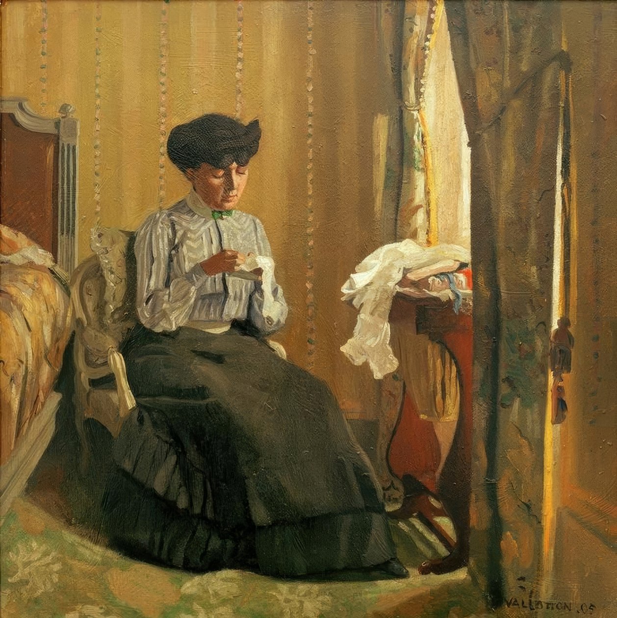 Ung kvinna som syr nära fönstret av Felix Edouard Vallotton