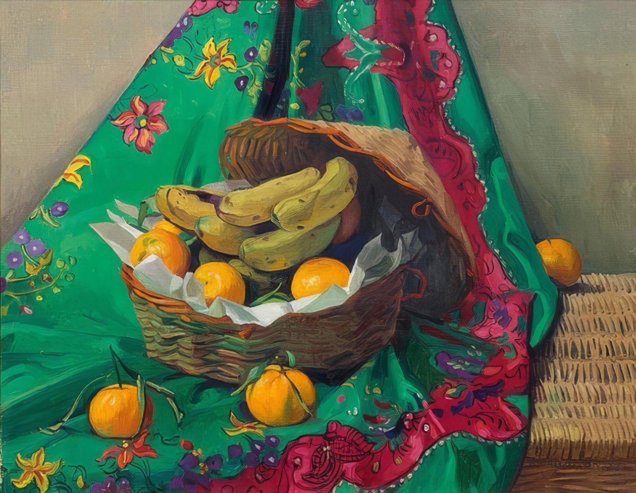 Korg med mandariner och bananer. 1923 av Felix Edouard Vallotton