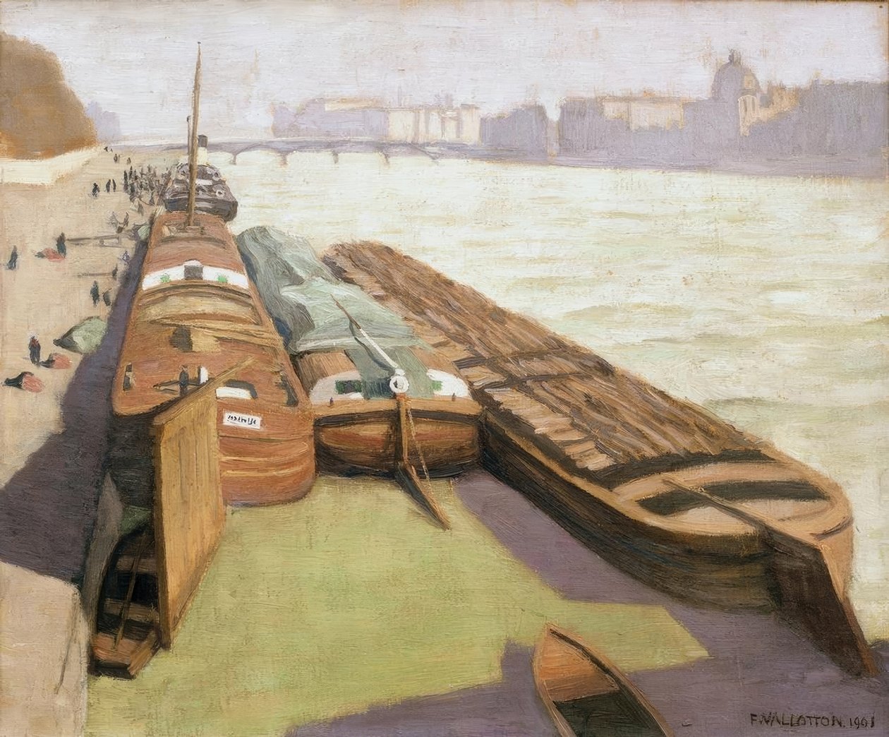 Pråmar, stranden av Seine av Felix Edouard Vallotton