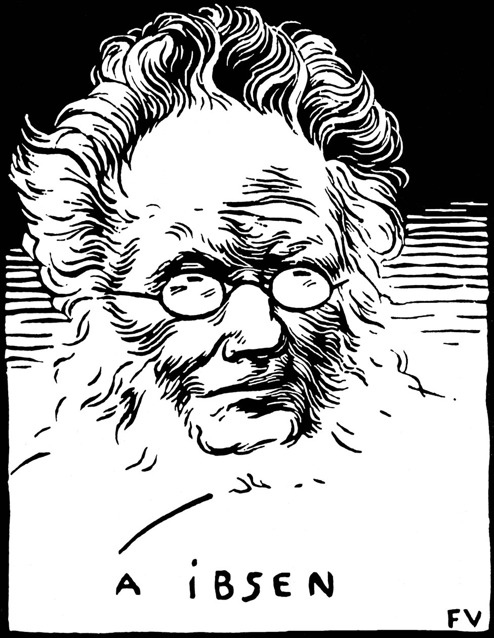 Porträtt av Henrik (Henri) Johan Ibsen (1828-1906), norsk dramatiker. Gravyr av Felix Edouard Vallotton (1865-1925) av Felix Edouard Vallotton