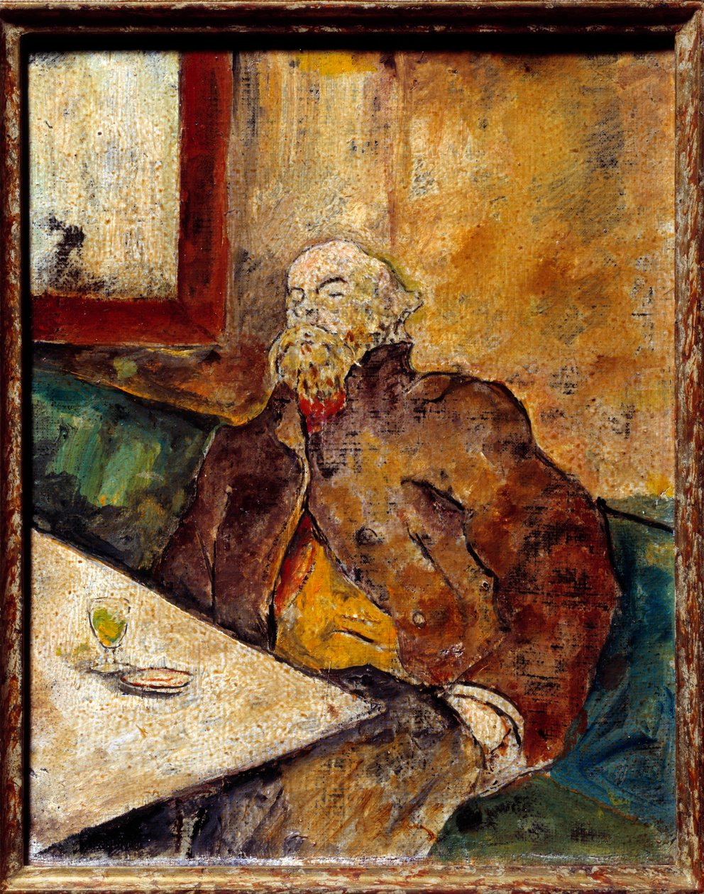 Porträtt av Paul Verlaine (1844 - 1896), fransk poet, sittande vid baren framför ett glas absint. Målning tillskriven Felix Vallotton (1865-1925) av Felix Edouard Vallotton