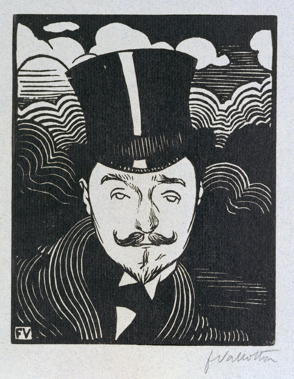 Porträtt av Romain Coolus (1865-1952) (träsnitt) av Felix Edouard Vallotton