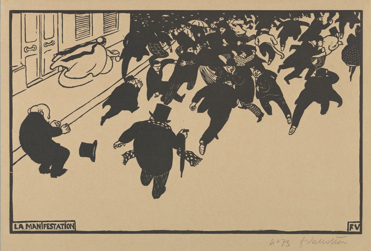 Demonstrationen (La Manifestation), 1893 (träsnitt på krämvävt papper) av Felix Edouard Vallotton